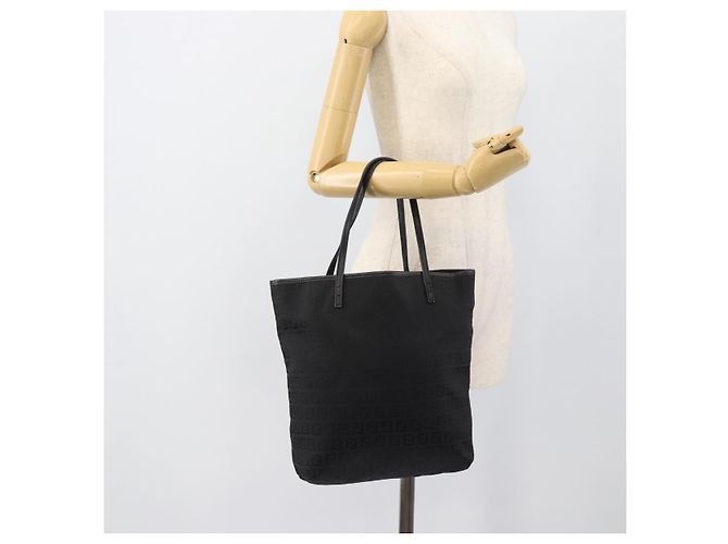 Borsa Tote FENDI Zucchino Canvas Nera 8BH074 Auth 196152 Nero - vista 19