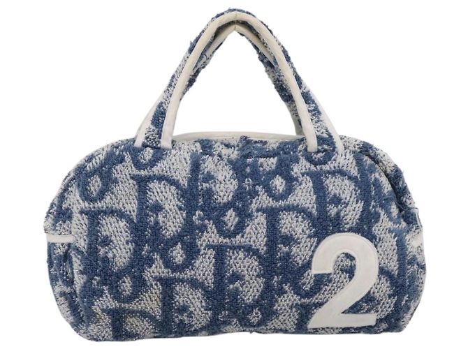 Borsa a mano Christian Dior Trotter Canvas pile Blue Auth 196270A - vista 13