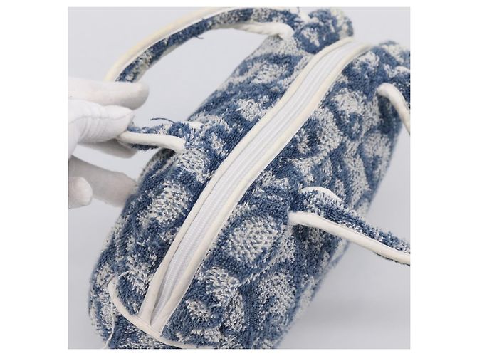 Borsa a mano Christian Dior Trotter Canvas pile Blue Auth 196270A - vista 6