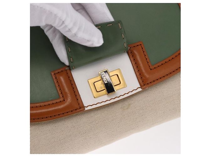 Borsa FENDI Canvas 2way Beige Silver Auth 195971A Argento - vista 21