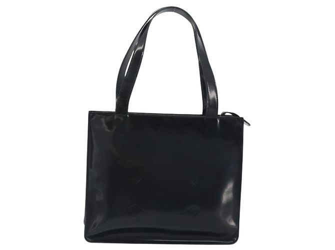 Borsa Tote CHANEL Vernice Nera Argento CC Auth 196085 Nero - vista 13
