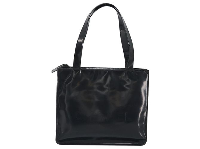 Borsa Tote CHANEL Vernice Nera Argento CC Auth 196085 Nero - vista 2