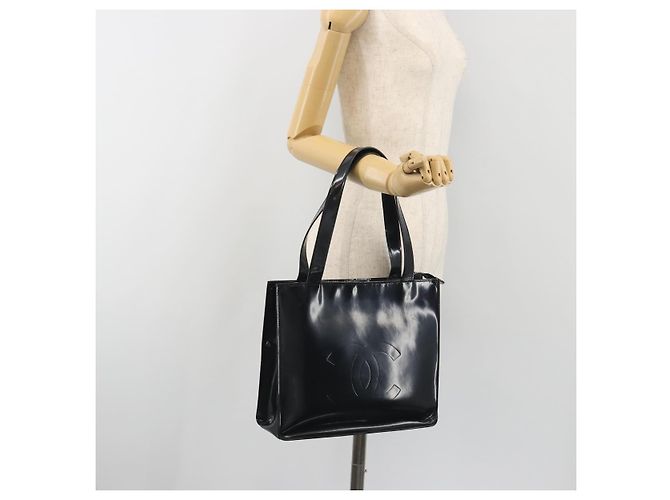 Borsa Tote CHANEL Vernice Nera Argento CC Auth 196085 Nero - vista 24