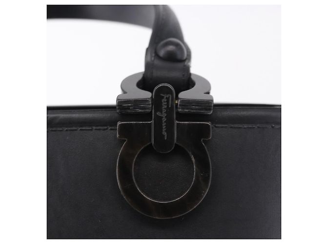 Salvatore Ferragamo Gancini Hand Bag Rubber Black Auth 195426A - view 10
