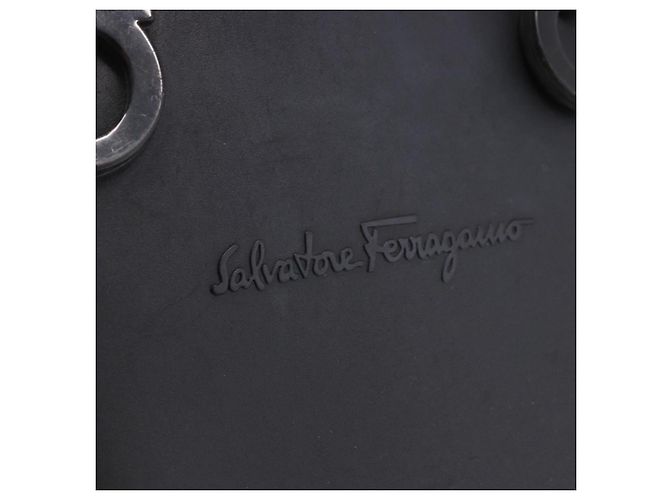 Salvatore Ferragamo Gancini Hand Bag Rubber Black Auth 195426A - view 17