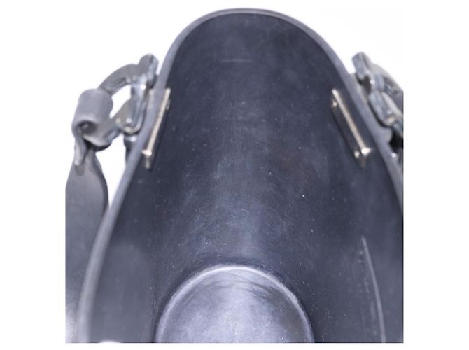 Salvatore Ferragamo Gancini Hand Bag Rubber Black Auth 195426A - view 19