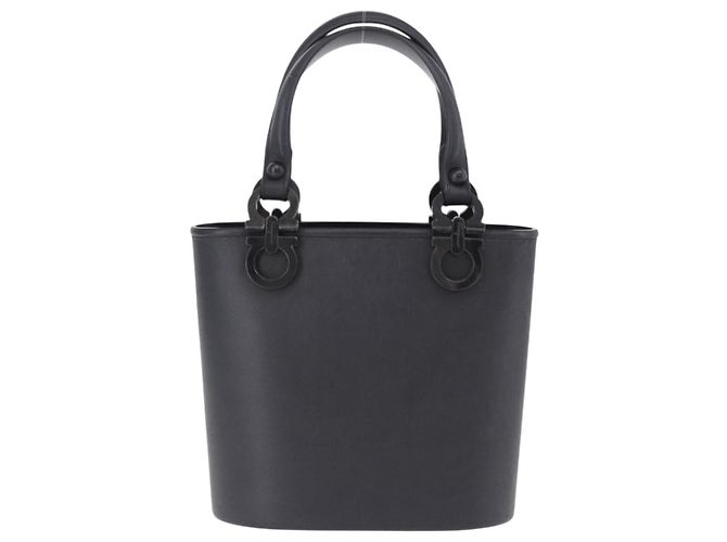 Salvatore Ferragamo Gancini Hand Bag Rubber Black Auth 195426A - view 2