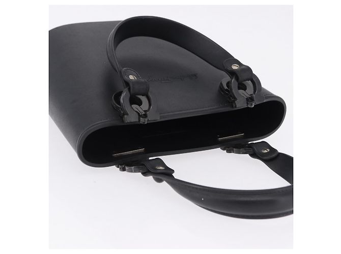 Salvatore Ferragamo Gancini Hand Bag Rubber Black Auth 195426A - view 6
