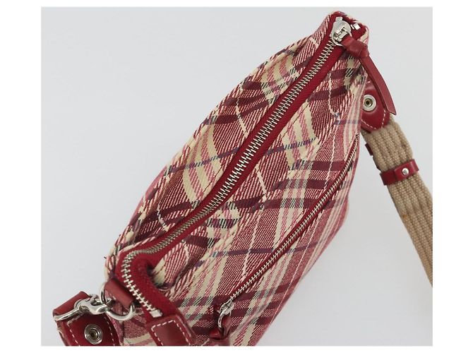 Borsa a tracolla BURBERRY Nova Check Blue Label in tela rossa e argento autentica 195702A Rosso - vista 6