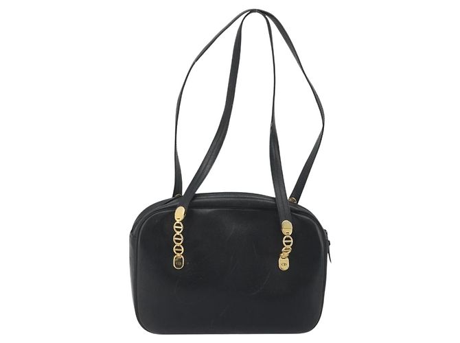 Borsa Tote Christian Dior Pelle Nero Oro Auth 195576A D'oro - vista 2