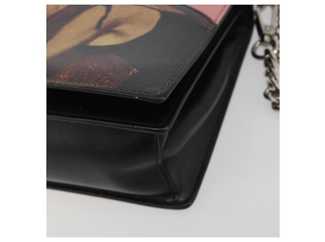 Borsa a tracolla con catena PRADA pelle Saffiano Rosa Argento Auth 195095A - vista 15