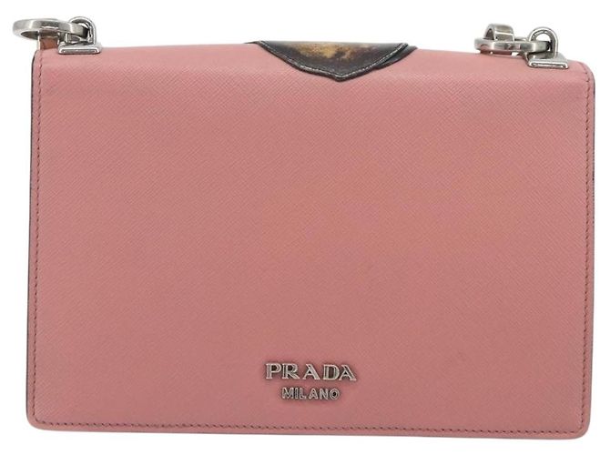 Borsa a tracolla con catena PRADA pelle Saffiano Rosa Argento Auth 195095A - vista 2