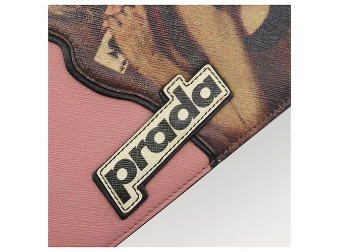 Borsa a tracolla con catena PRADA pelle Saffiano Rosa Argento Auth 195095A - vista 20