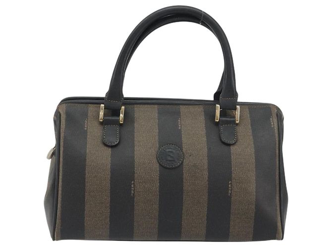 Pequin Borsa Boston in tela Pecan FENDI PVC Nero Marrone Auth 195590 - vista 13