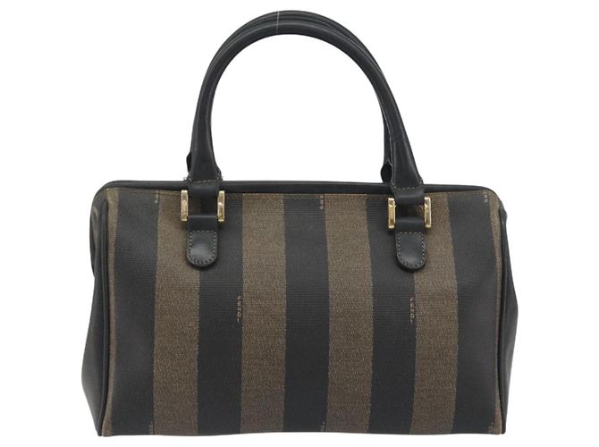 Pequin Borsa Boston in tela Pecan FENDI PVC Nero Marrone Auth 195590 - vista 2