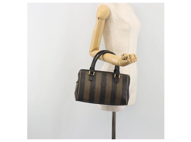 Pequin Borsa Boston in tela Pecan FENDI PVC Nero Marrone Auth 195590 - vista 23