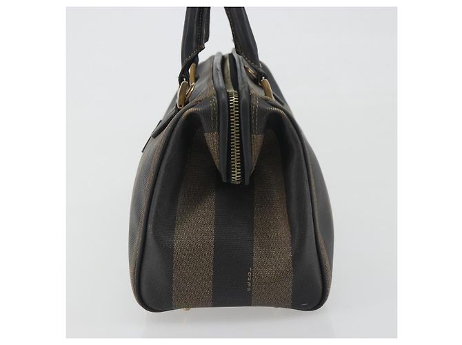 Pequin Borsa Boston in tela Pecan FENDI PVC Nero Marrone Auth 195590 - vista 3