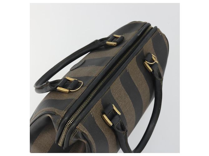 Pequin Borsa Boston in tela Pecan FENDI PVC Nero Marrone Auth 195590 - vista 6