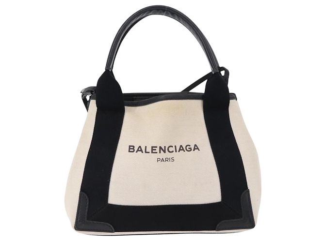 Borsa Cabas XS BALENCIAGA in tela e pelle bianca, blu navy e argento 390346 Auth ka5679 Bianco - vista 13