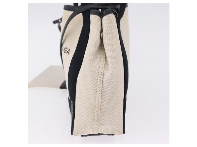 Borsa Cabas XS BALENCIAGA in tela e pelle bianca, blu navy e argento 390346 Auth ka5679 Bianco - vista 3