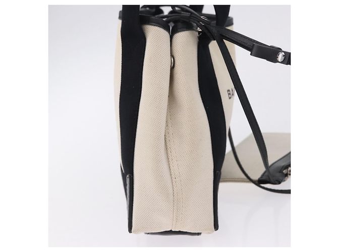 Borsa Cabas XS BALENCIAGA in tela e pelle bianca, blu navy e argento 390346 Auth ka5679 Bianco - vista 4