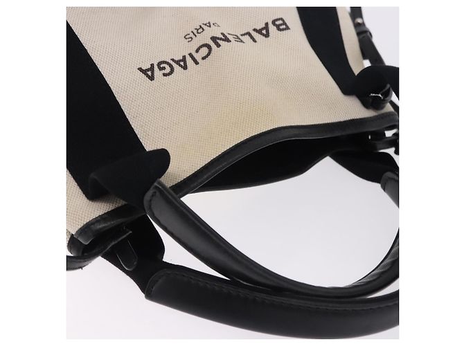 Borsa Cabas XS BALENCIAGA in tela e pelle bianca, blu navy e argento 390346 Auth ka5679 Bianco - vista 6