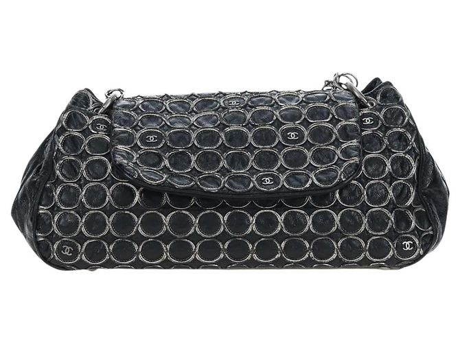 Borsa a tracolla con catena CHANEL Vernice Nero Argento CC Auth BA14739 - vista 13