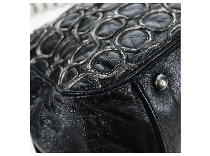 Borsa a tracolla con catena CHANEL Vernice Nero Argento CC Auth BA14739 - vista 16