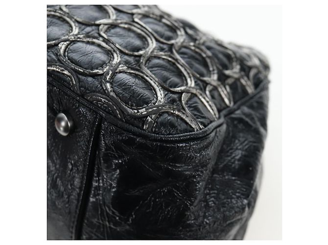 Borsa a tracolla con catena CHANEL Vernice Nero Argento CC Auth BA14739 - vista 17