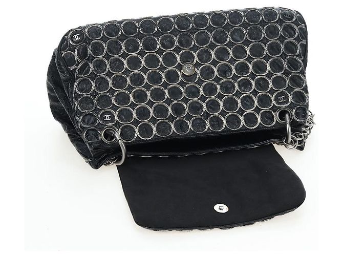 Borsa a tracolla con catena CHANEL Vernice Nero Argento CC Auth BA14739 - vista 19