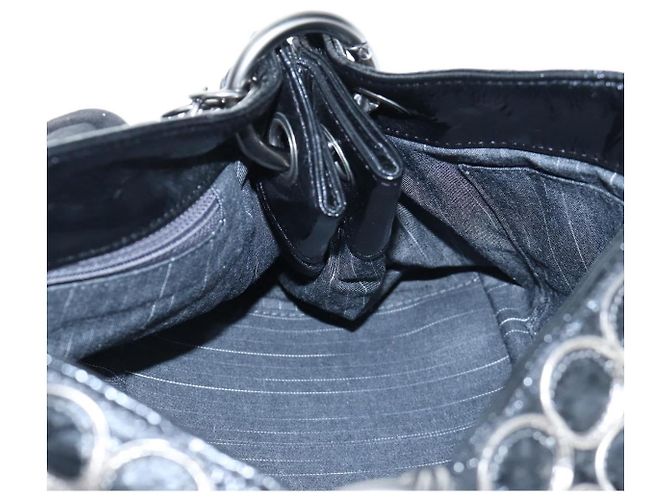 Borsa a tracolla con catena CHANEL Vernice Nero Argento CC Auth BA14739 - vista 21