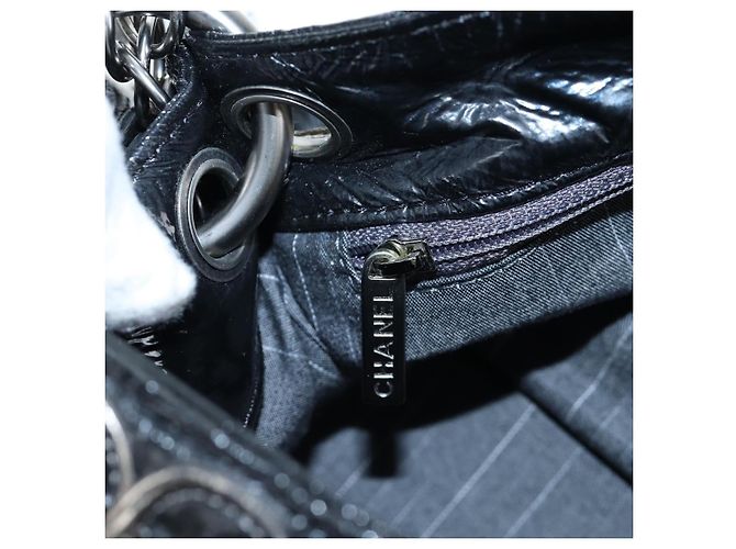 Borsa a tracolla con catena CHANEL Vernice Nero Argento CC Auth BA14739 - vista 23