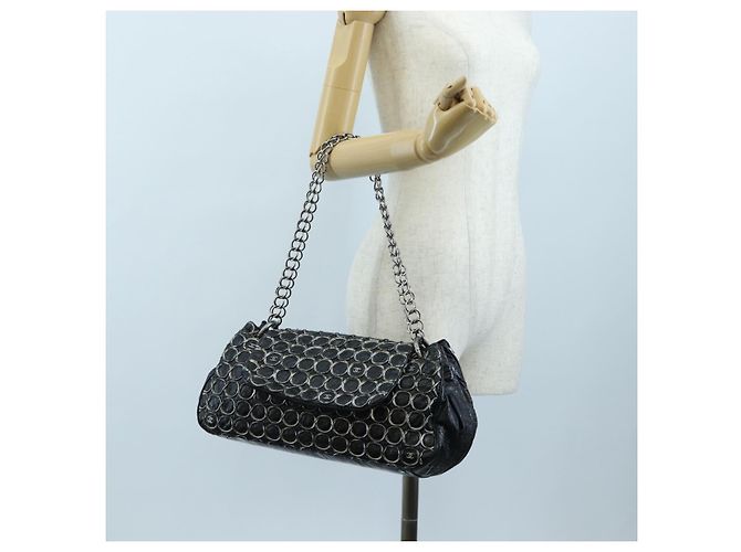 Borsa a tracolla con catena CHANEL Vernice Nero Argento CC Auth BA14739 - vista 25