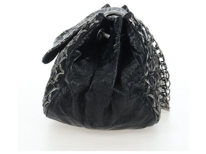 Borsa a tracolla con catena CHANEL Vernice Nero Argento CC Auth BA14739 - vista 4