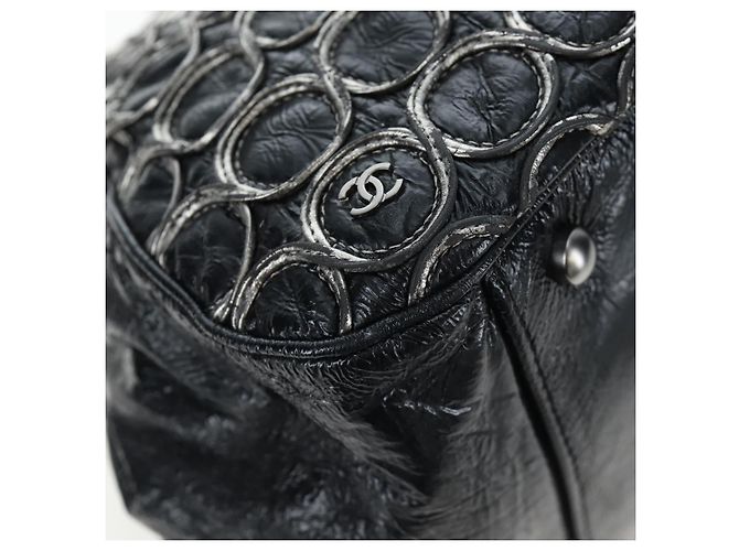 Borsa a tracolla con catena CHANEL Vernice Nero Argento CC Auth BA14739 - vista 8