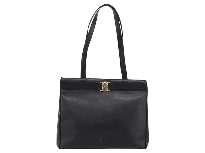 Borsa Tote Salvatore Ferragamo Vala in pelle nera e oro Auth 196268 Nero D'oro - vista 13