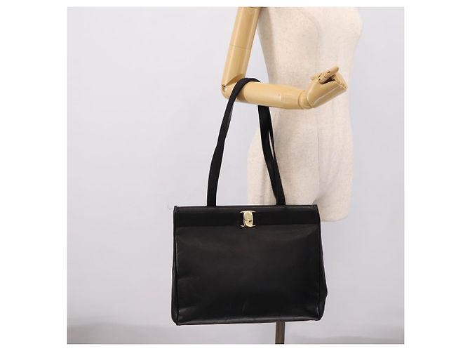 Borsa Tote Salvatore Ferragamo Vala in pelle nera e oro Auth 196268 Nero D'oro - vista 20