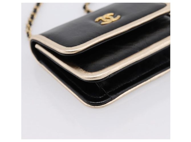 CHANEL Pochette a tracolla con catena in pelle Matelassé Nero Oro CC Auth 195532M D'oro - vista 14