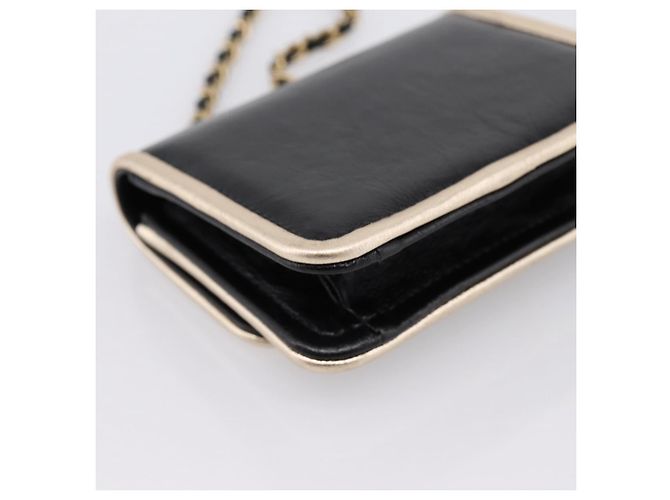 CHANEL Pochette a tracolla con catena in pelle Matelassé Nero Oro CC Auth 195532M D'oro - vista 16