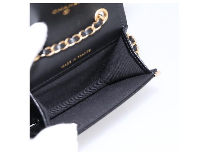 CHANEL Pochette a tracolla con catena in pelle Matelassé Nero Oro CC Auth 195532M D'oro - vista 17