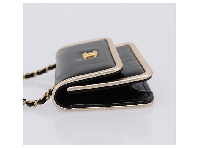 CHANEL Pochette a tracolla con catena in pelle Matelassé Nero Oro CC Auth 195532M D'oro - vista 3