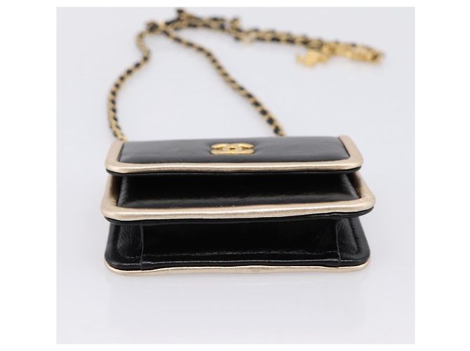 CHANEL Pochette a tracolla con catena in pelle Matelassé Nero Oro CC Auth 195532M D'oro - vista 5