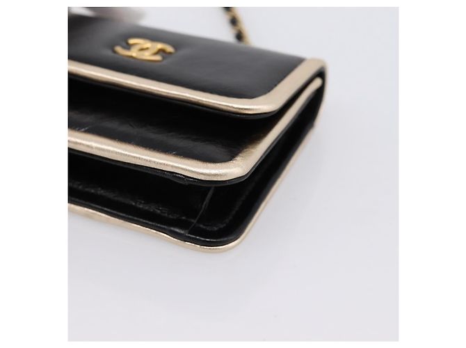 CHANEL Pochette a tracolla con catena in pelle Matelassé Nero Oro CC Auth 195532M D'oro - vista 9