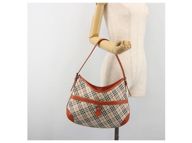 Borsa a tracolla BURBERRY Nova Check Canvas Beige Arancione Auth 195441V - vista 22