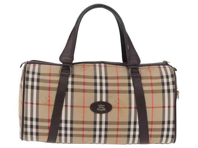 Borsa Boston Burberrys Nova Check Canvas Beige Gold Auth 195967A D'oro - vista 13