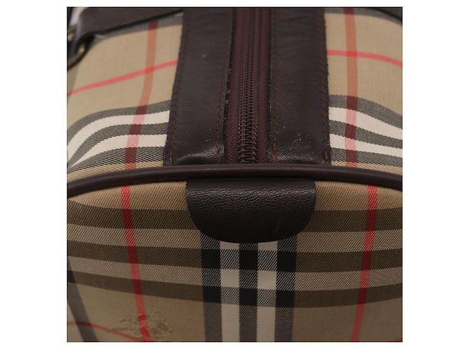 Borsa Boston Burberrys Nova Check Canvas Beige Gold Auth 195967A D'oro - vista 17