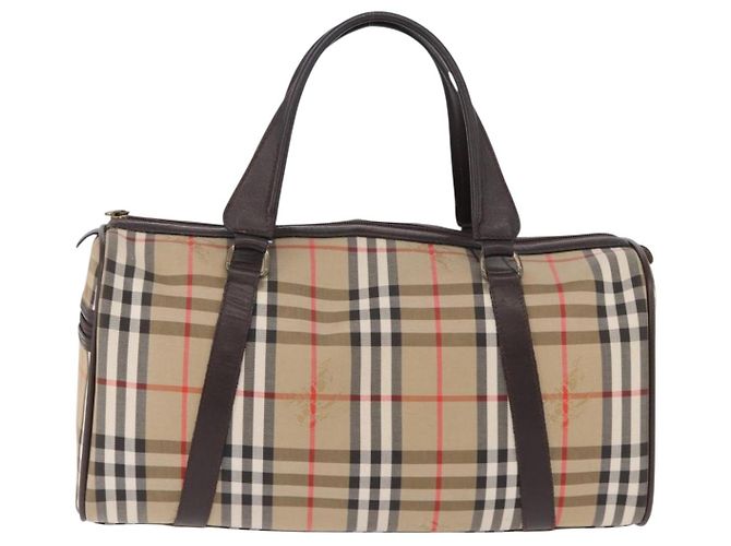 Borsa Boston Burberrys Nova Check Canvas Beige Gold Auth 195967A D'oro - vista 2