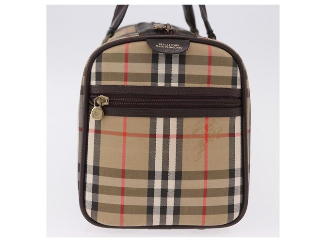 Borsa Boston Burberrys Nova Check Canvas Beige Gold Auth 195967A D'oro - vista 3