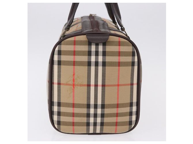 Borsa Boston Burberrys Nova Check Canvas Beige Gold Auth 195967A D'oro - vista 4