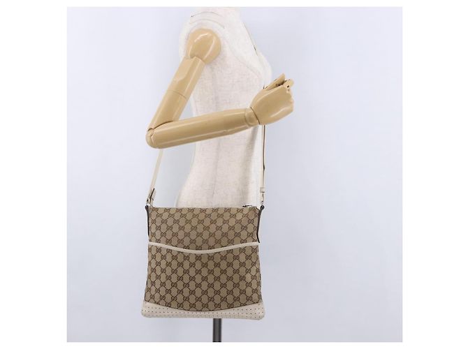 Bolso de hombro GUCCI GG Canvas Beige Silver 145857 Auth 195721 Plata - vista 24